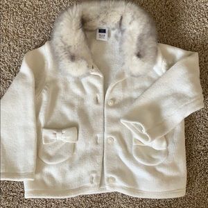 Girls Janie and Jack Ivory Cardigan w/ fur collar